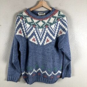 Vintage 1989 Colter Bay Sweater Floral Fair Isle Women M Hand Loomed Ramie Korea